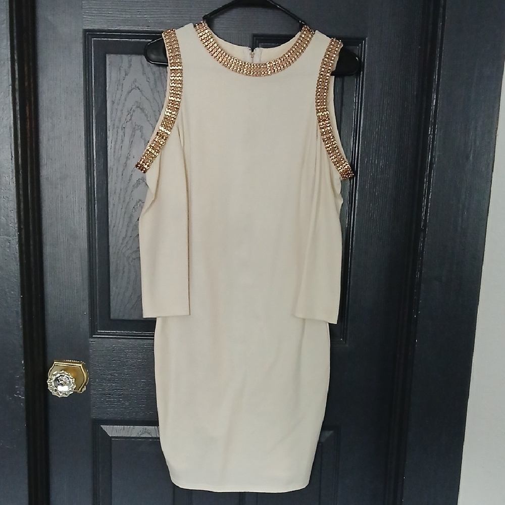 Elegant Cream Dress with Gold Accents